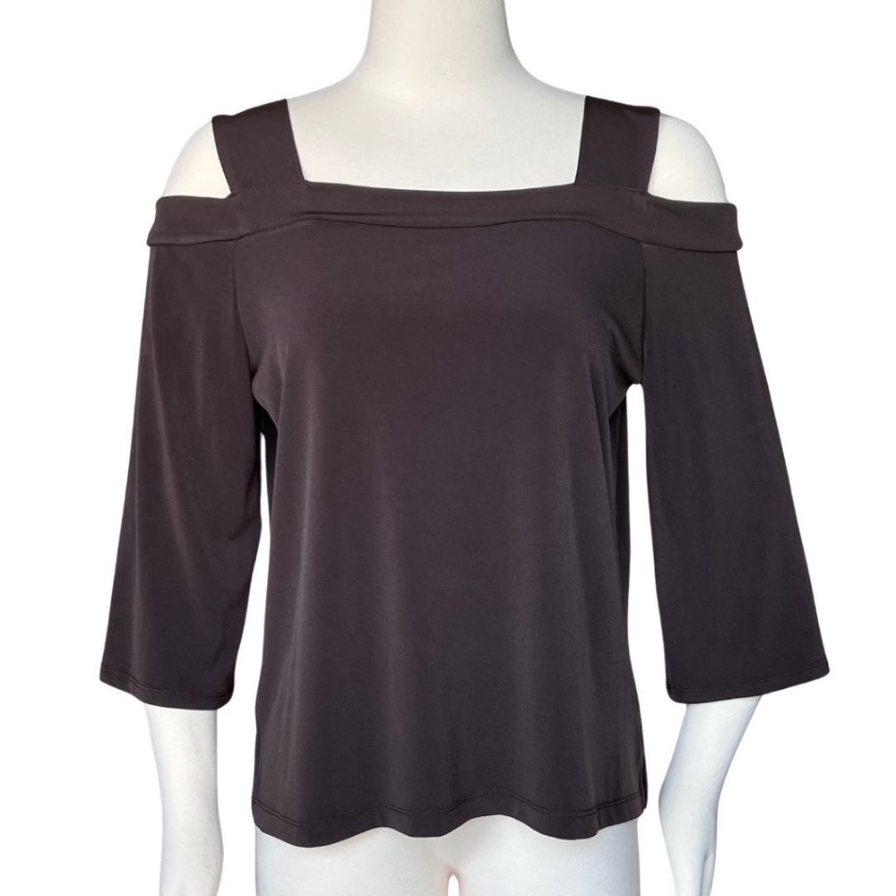 Chico's Knit Kit Brown Cold Shoulder East West Top Size 1